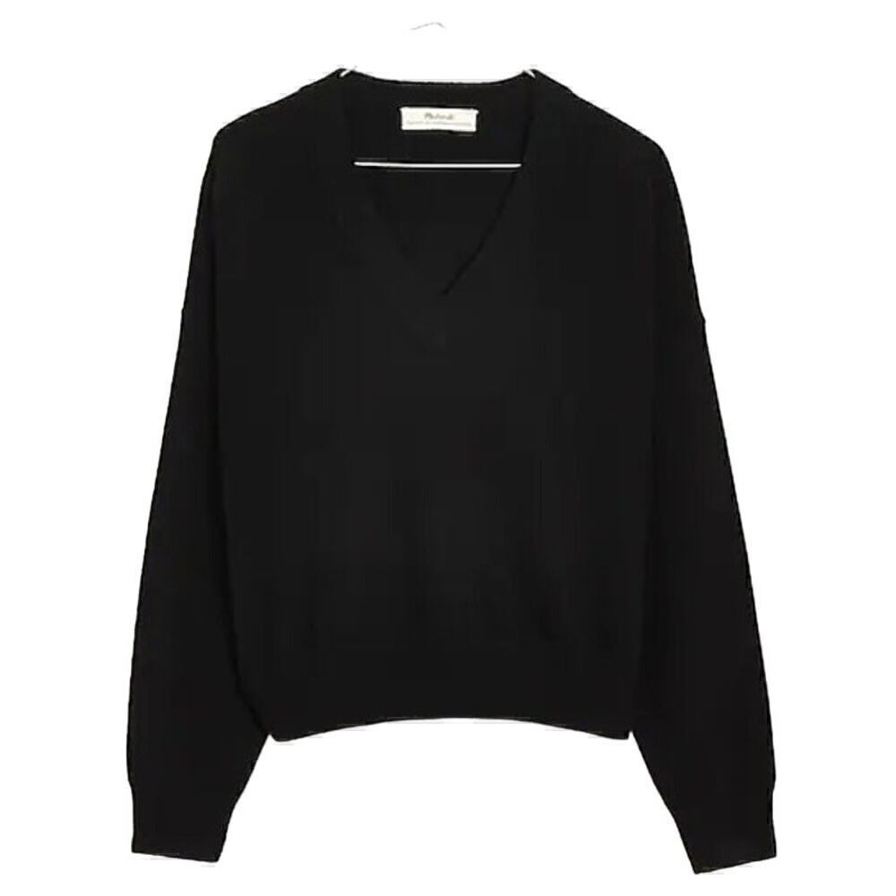 Madewell (Re)sponsible Sweater Cashmere  V Neck Crop True Black  NWT XS